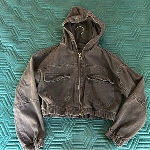 Cropped Gray Bomber Jacket